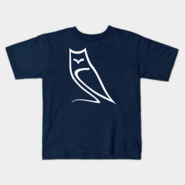 Minimalistic Owl Calligraphy Line Drawing Kids T-Shirt by taiche